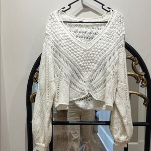 Free People Cream V-Neck Sweater
